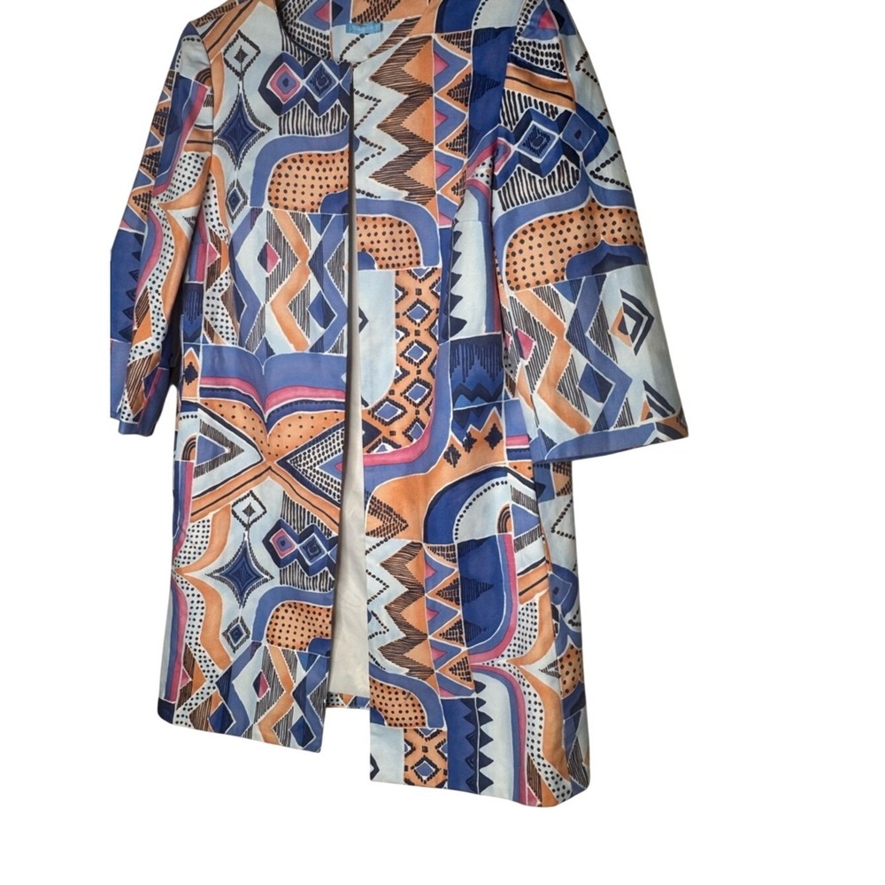 J McLaughlin Womens Sussex Turkish Longline Jacket Duster Sz S Artsy Abstract - Picture 2 of 12